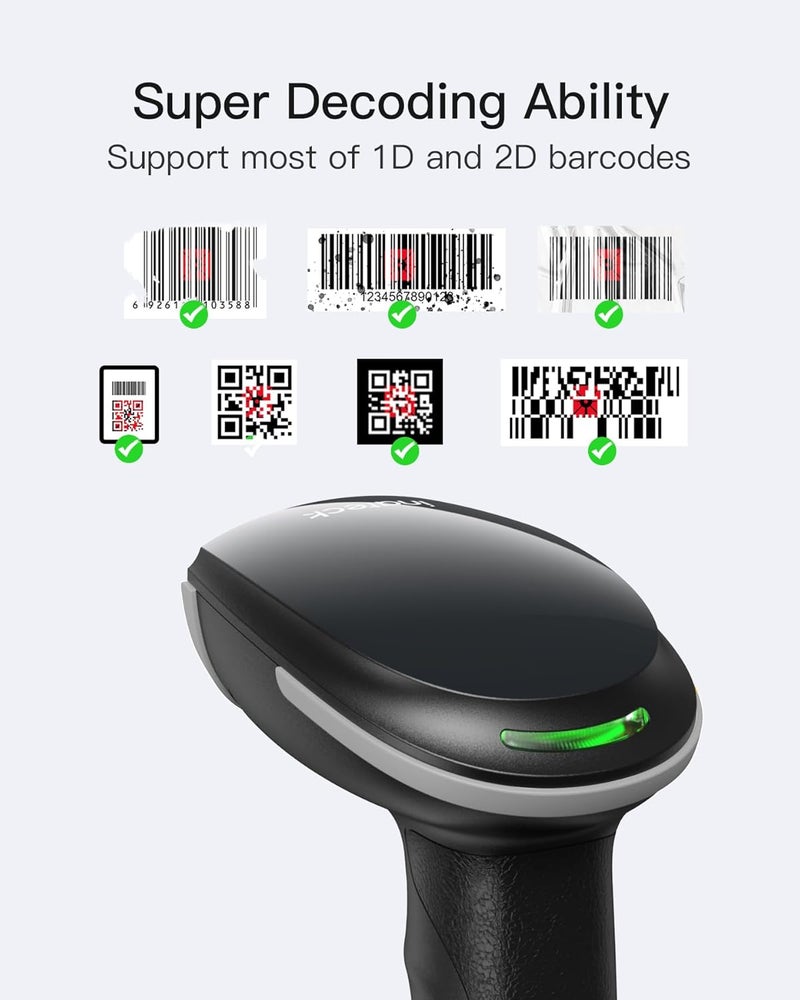 Inateck 2D Barcode Scanner, Wireless Bluetooth QR Barcode Scanner, Handheld Scanner with APP and SDK, 1 Charge for 3 Months, BCST-23 Gray - Image 2